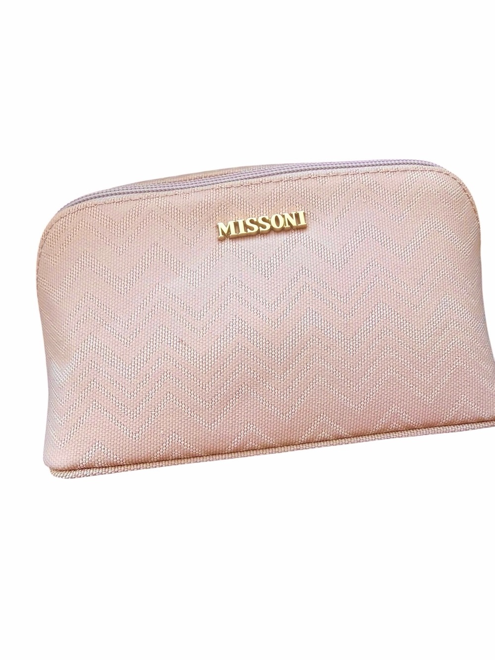 Missoni for Delta One Pale Pink Chevron Zippered Cosmetic Travel Bag. NEW